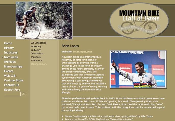 nominated to the MTB hall of fame.