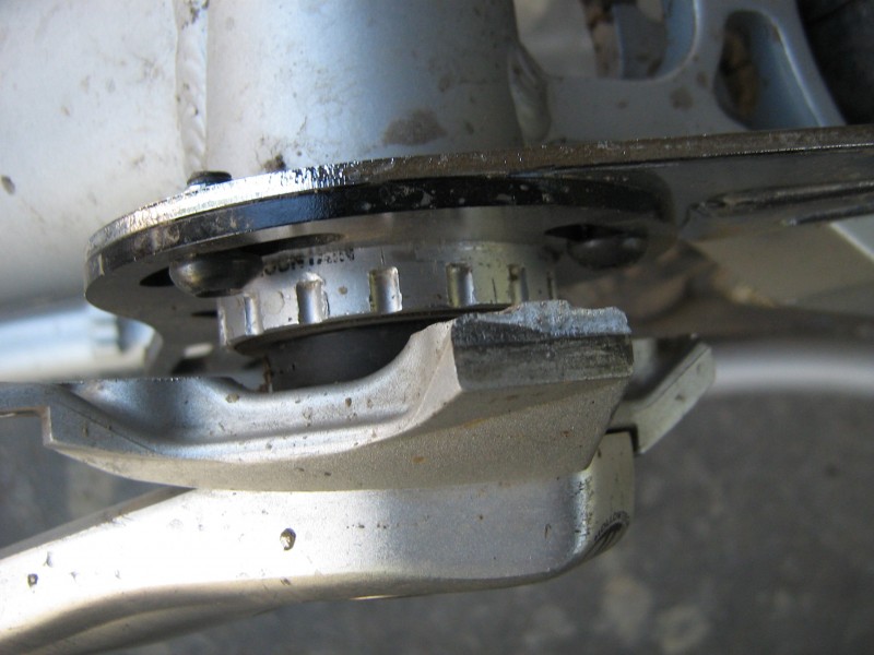 Shimano XT crank.
It was not hit! This occurred after some pedaling. Interesting.