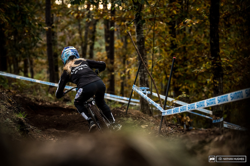Tahnee Seagrave was one of the last riders on the hill today, taking her time to figure out the secrets of the steeps.