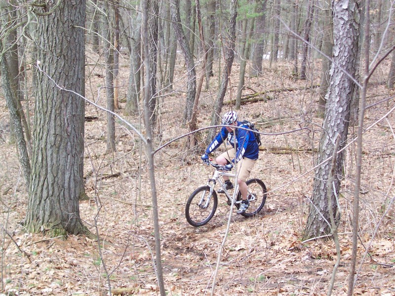 Riding some nice singletrack in the Spooky Hollow section at the Turkey Point Trails