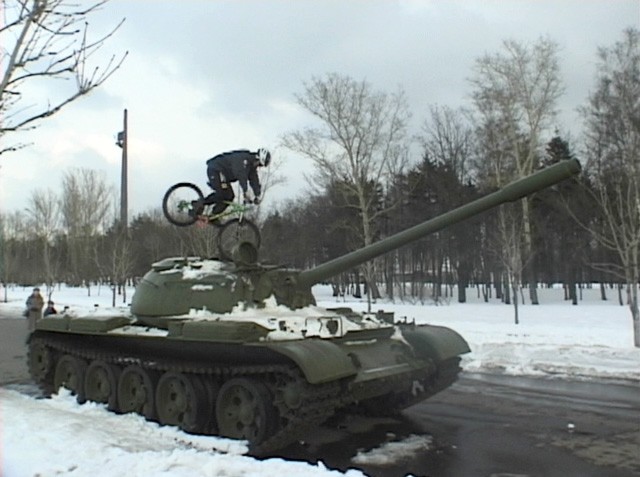 playing on a tank in moscow