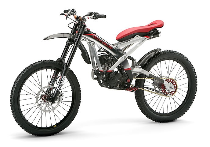 Picture of the concept DH 2.0 from Derbi.  It's got a 100cc motor that can be removed leaving a downhill mountainbike chassis for when the motor is not needed.