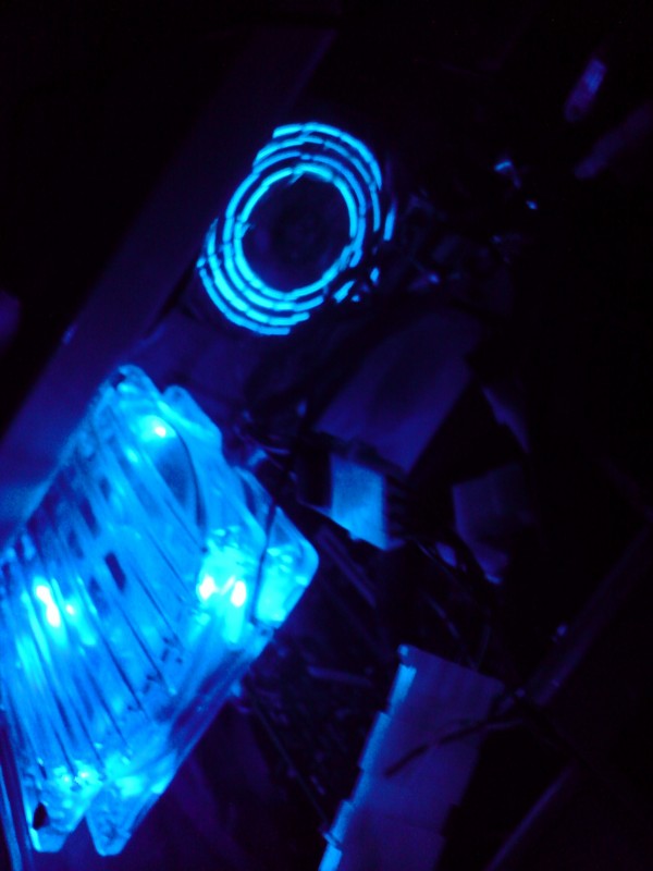 Close up of 2 120mm blue led fans