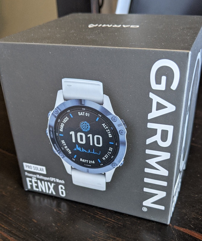 2021 Unopened Garmin Fenix 6 Pro Solar White/Blue Watch For Sale