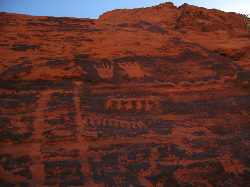Hands petroglyphs on red sandstone in the Valley of Fire