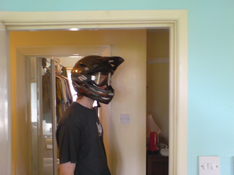 I am wearing my new helmet (Giro Remedy CF) and my googles.