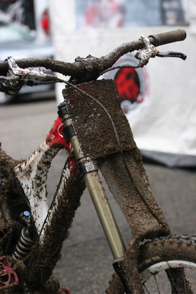 Not so clean race bike after the WC DH race in Andorra. -press release photo.