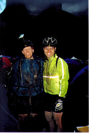 The boys after one of their night laps at the 1999 24 hours of adrenalin race. Why do the look so happy?