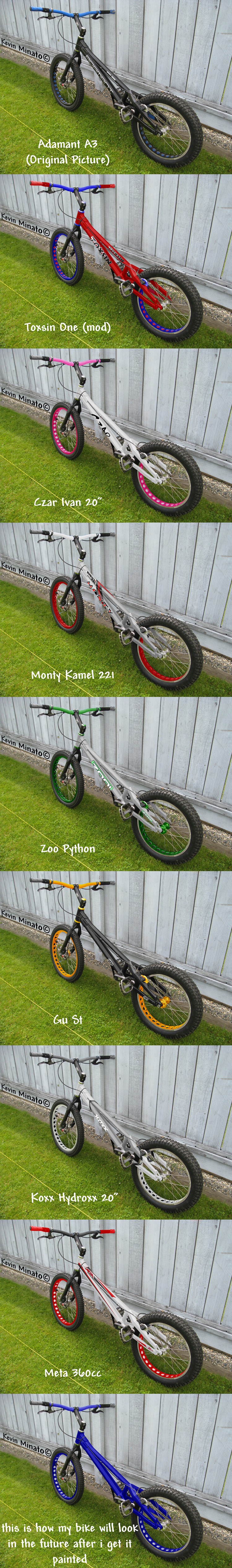 a little project i have been working on. i have changed mt bikes paint and made it into a whole bunch of different bikes