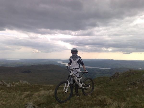 Stood at the top of the hill ready to ride all the way down, that is lake windermere in the background and if you look in the far distance you can see the sea.