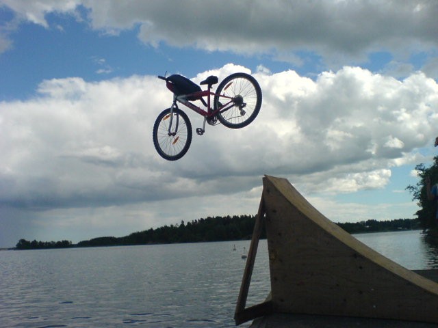 The bike is in the air