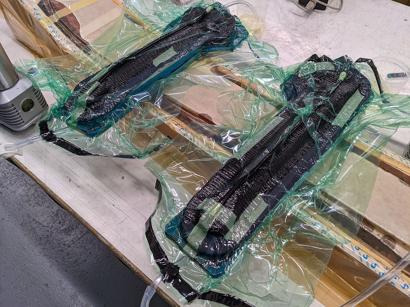 seat stay moulds: Vacuum infusion to fully wet out the carbon fibre with high temperature epoxy resin.