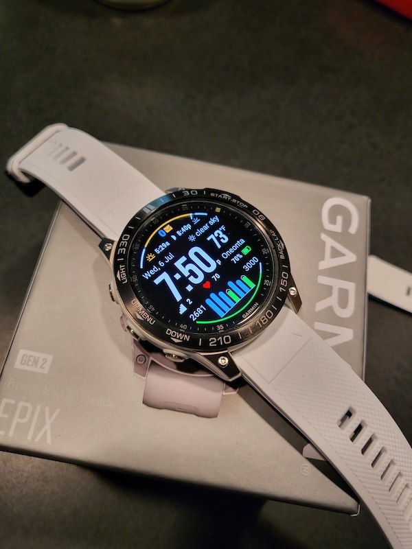 2022 Garmin Epix Titanium/Sapphire Gen 2 White GPS Watch For Sale