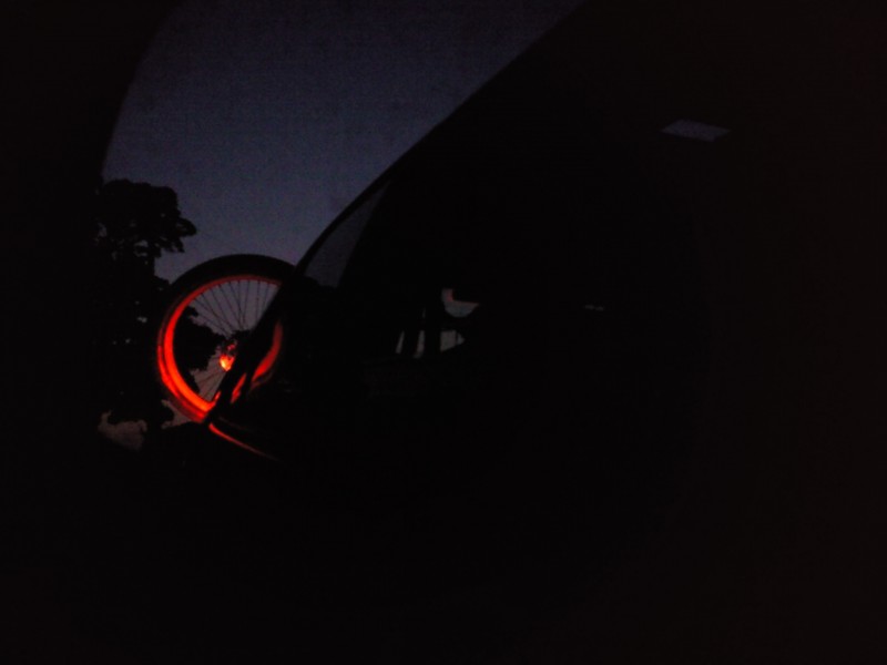 Bike on rack on way home from ride. (Taken from wing mirror)