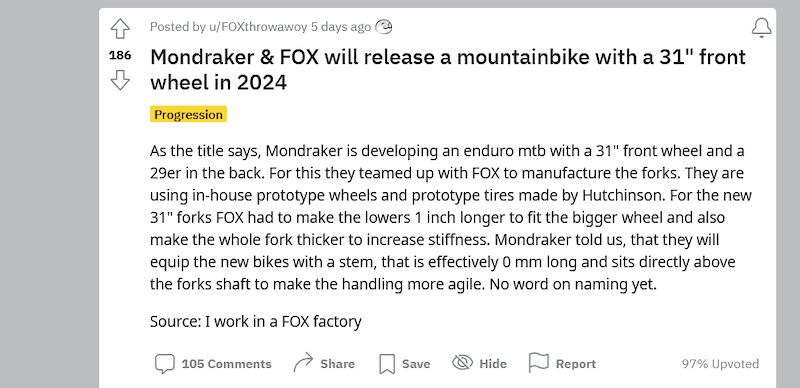 No, Mondraker Isn't Working on a 31” Wheel Enduro Bike - Pinkbike