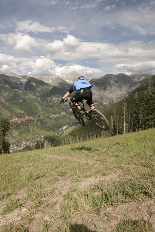 if you bunny-hop off the end of the first switch-back on upper telluride trail at full clip- you can fly easily 30-40 ft. to an endless tranny. it feels like you could go as far as you wanted...