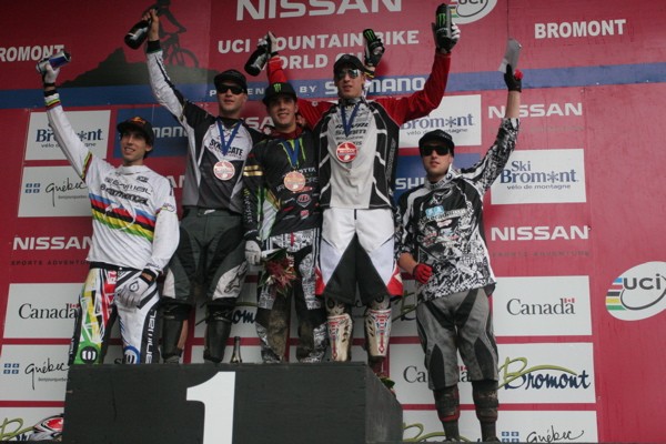 Gee Atherton, Greg Minnaar, Sam Hill, Steve Peat and Marc Beaumont.-Pic by Kathy Sessler.