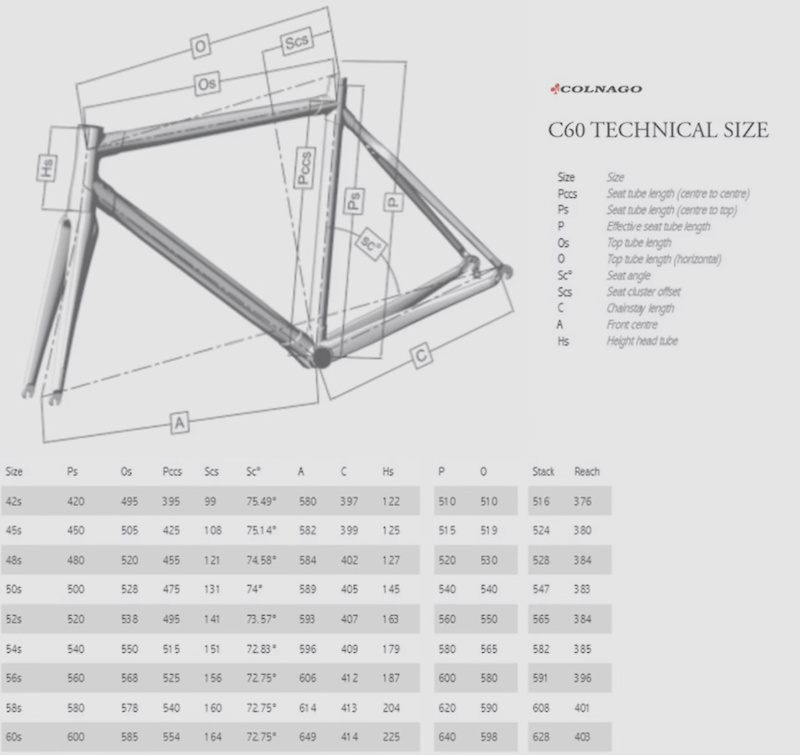 Colnago c60 sizing online