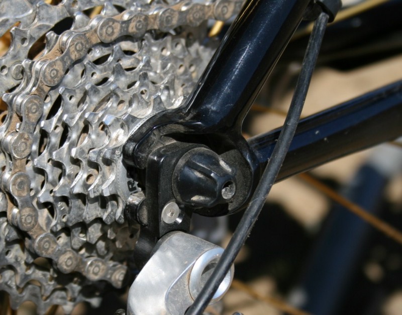 Transition rear derailleur mount drop out on the AM hard tail.