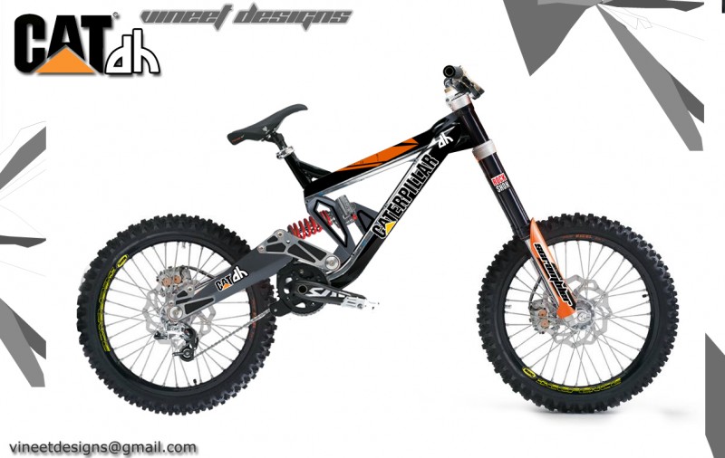 Had 2 bottles of beer...and this is what i designed after that. CAT / CAterpillar DH Bike. Packed with all kind of fancy stuff...carbon fork..carbon swingarm...and more. Like it... not like it...i enjoyed designing it.