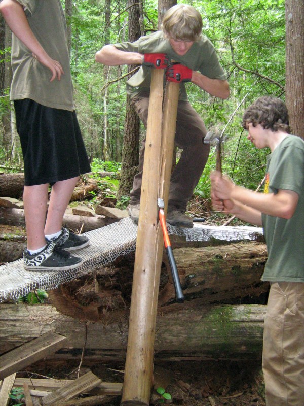 Splitting a stringer with hand tools builds teamwork!