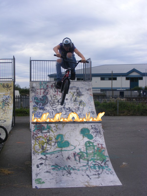 jumping the spine with a fireman hat on :)