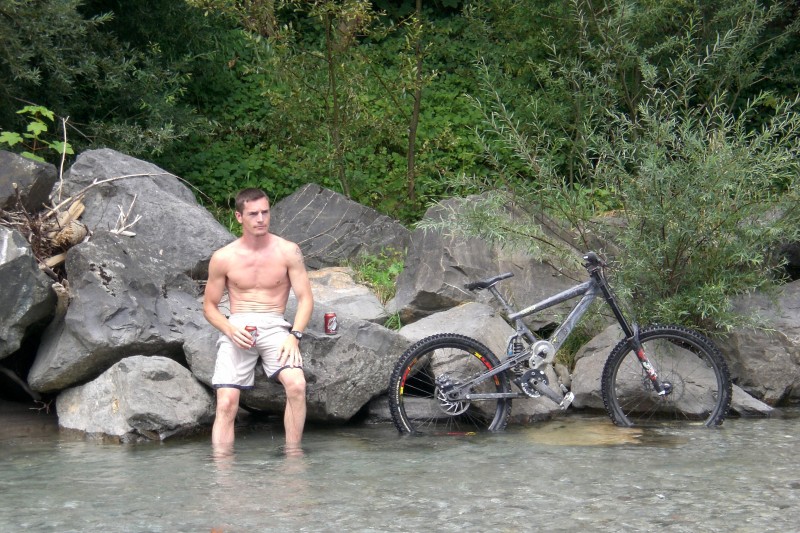 Cooling off in the river after some DH runs.