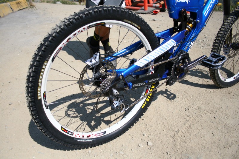Chris Kovarik's CRC Intense DH race bike-Sun Ringle MTX 29 wheel set and Maxxis rubber.