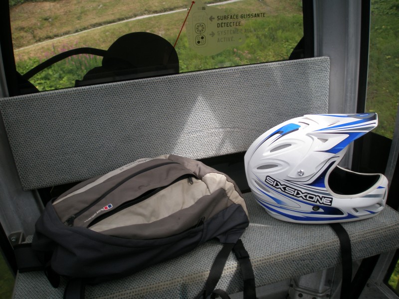 Helmet and bag in the bubble up - much easier than walking