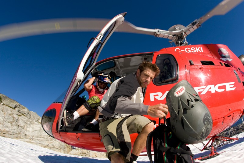 7am heli drop on the Thursday before Crankworx 2008. The chopper drops you right on top of a glacier above cloud level!