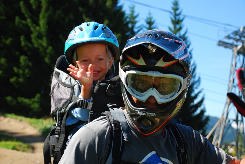 Me and my son at the bottom of the course after an epic ride for him... I believe he likes it even more than I ...
