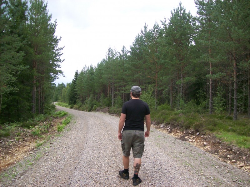walking down the rally course in the forest
