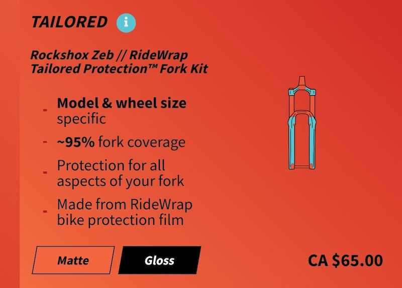 Ridewrap Tailored Kit Rockshox Zeb 27.5 For Sale