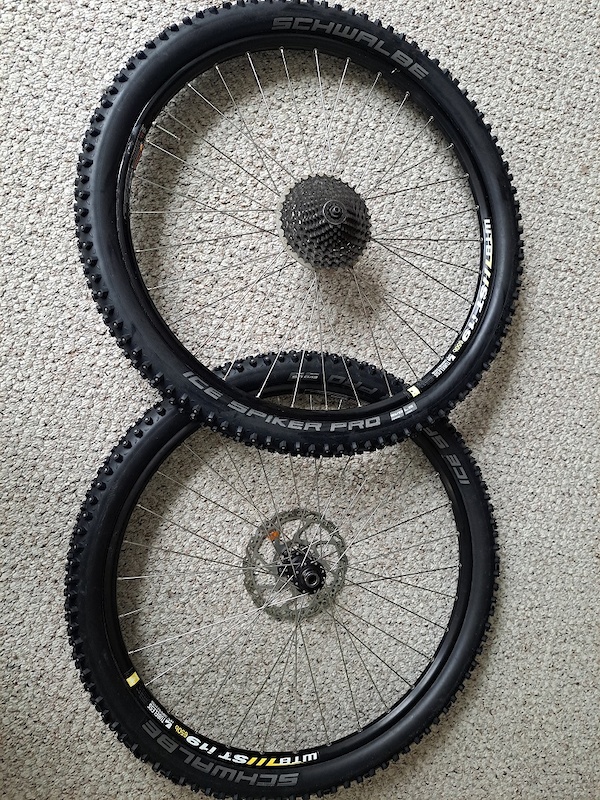 (27.5" Schwalbe Ice Spiker Pro Folding tires + wheels For Sale