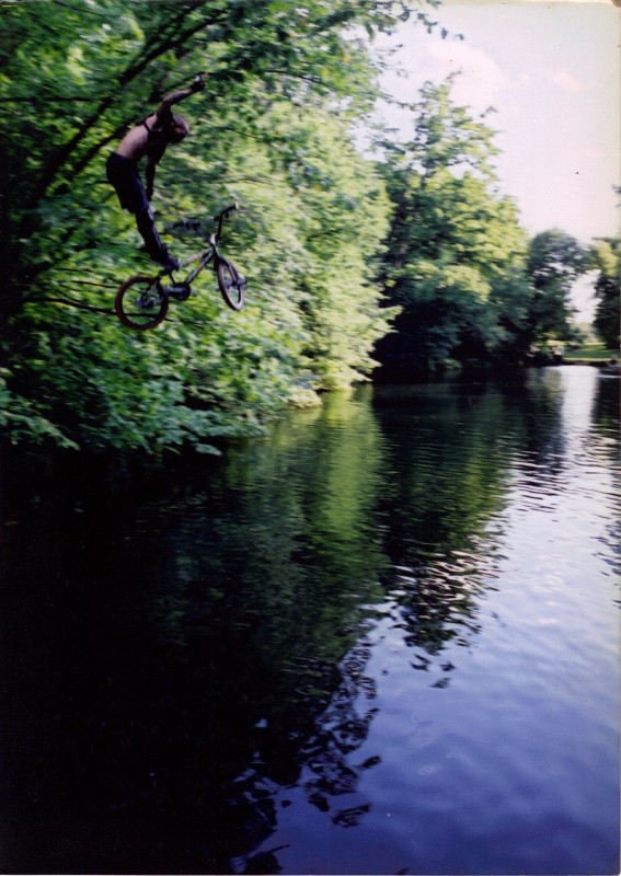 on bmx off a 5 foot kicker to a lake many summers ago