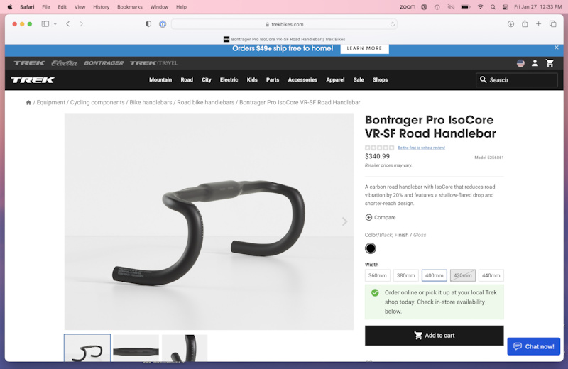 2022 Bontrager Pro Isocore Vr Sf Road Handlebar 40cm For Sale 2725