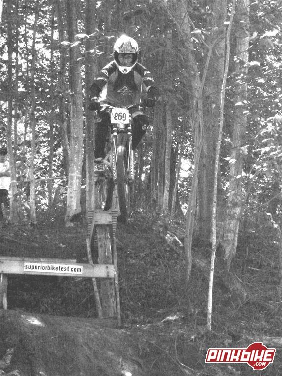 Drop in the free ride section of the Freeride race at Superior Bike Fest at Marquette Mountain 