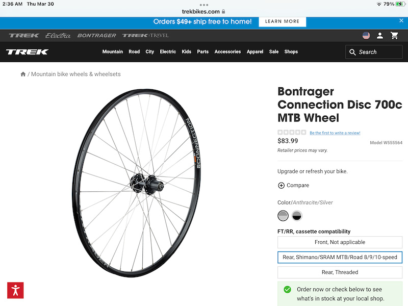 2023 NEW Bontrager 700C Connection rim,rear Shimano hub For Sale