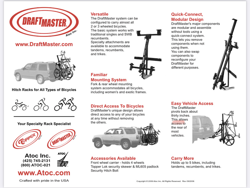 Atoc Draftmaster Tandem Recumbent hitch bike rack For Sale