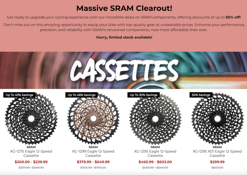 2023 SRAM XX1, X01 AND GX Cassettes SALE For Sale