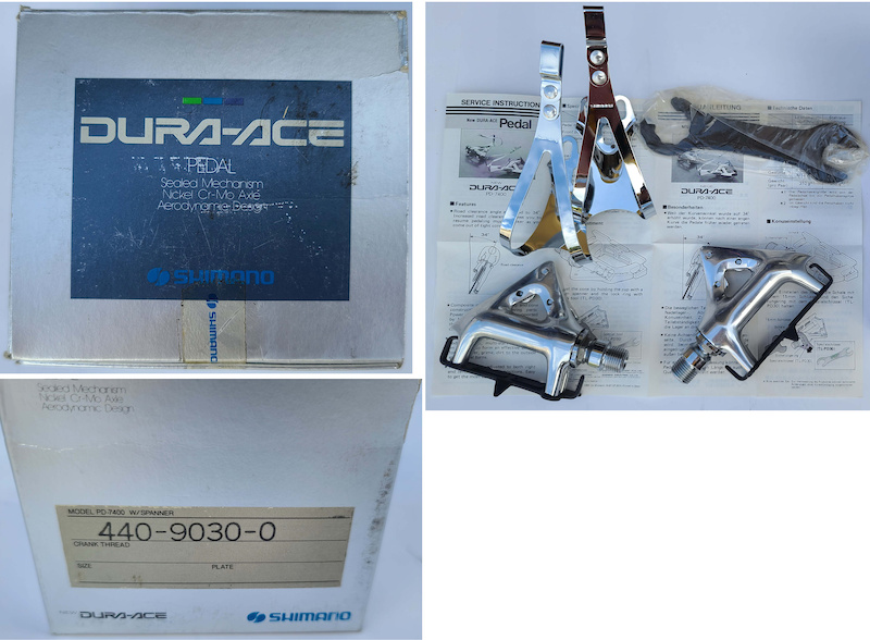 Shimano Dura-Ace, PD-7400, Pedals, Toe Clips, Wrench For Sale