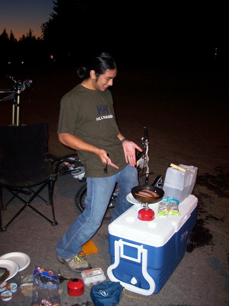 Andy cooking some brats...