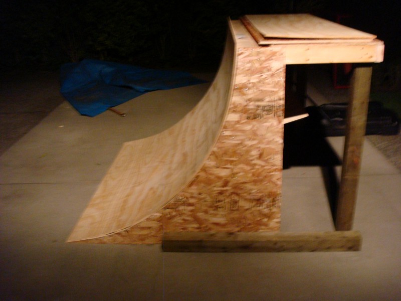 my ridiculously steep quarterpipe. i will most likely less steepen it and i need to finish the roof