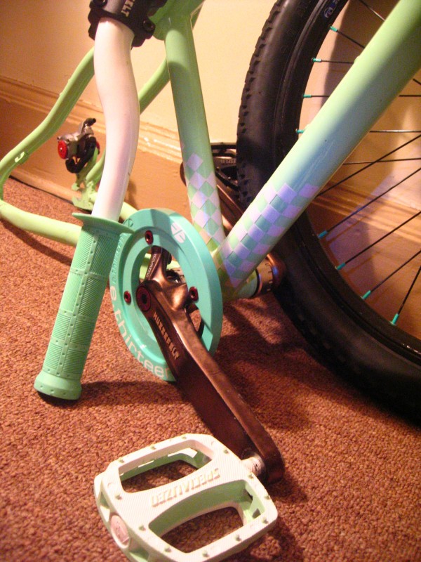 personal touch (as usual)... the checkered flag on the frame, painted pedals, and painted wheels..
