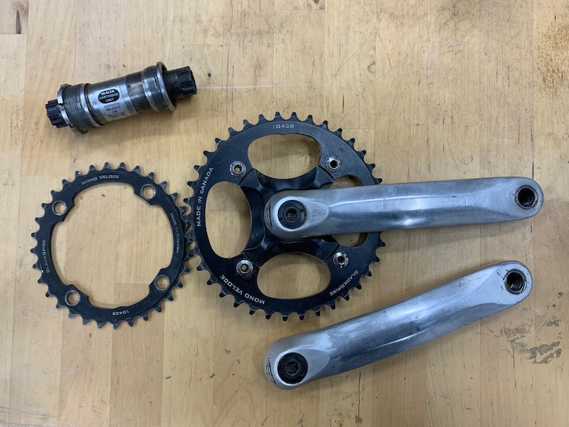 Shimano XT M751 crankset and Blackspire rings For Sale