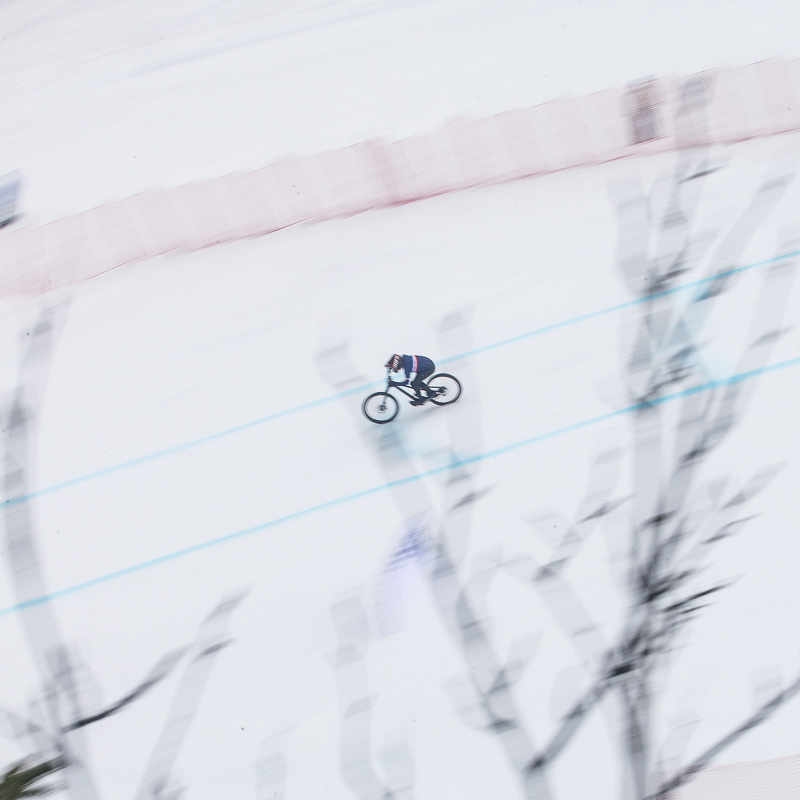 Racing during The 2024 UCI Snow Bike Worldl Championships at Chatel, , Port du Solei, France on February 10 2024. Photo: Charles A Robertson