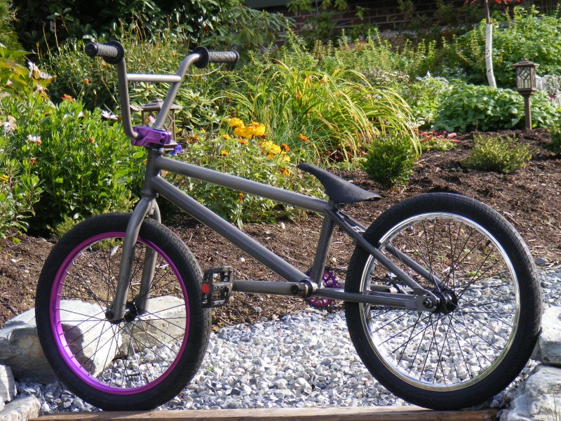 2009 wethepeople recon, put a different seat that i stripped on it, took the brakes and brake lugs off, took the stickers off. soon to have oddyssey purple rains laced to demolition hubs with purple and black spokes.