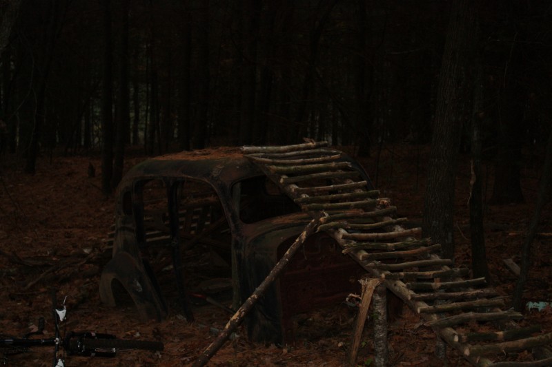 old cars back in the woods we have made into jumps and drop offs