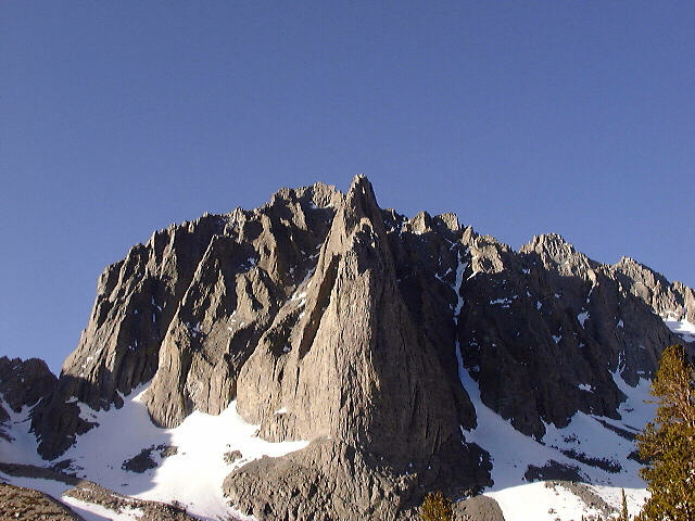Temple Crag - Line of shadow at center is Dark Star Buttress, Mendenhall Couloir and the Aretes to the left