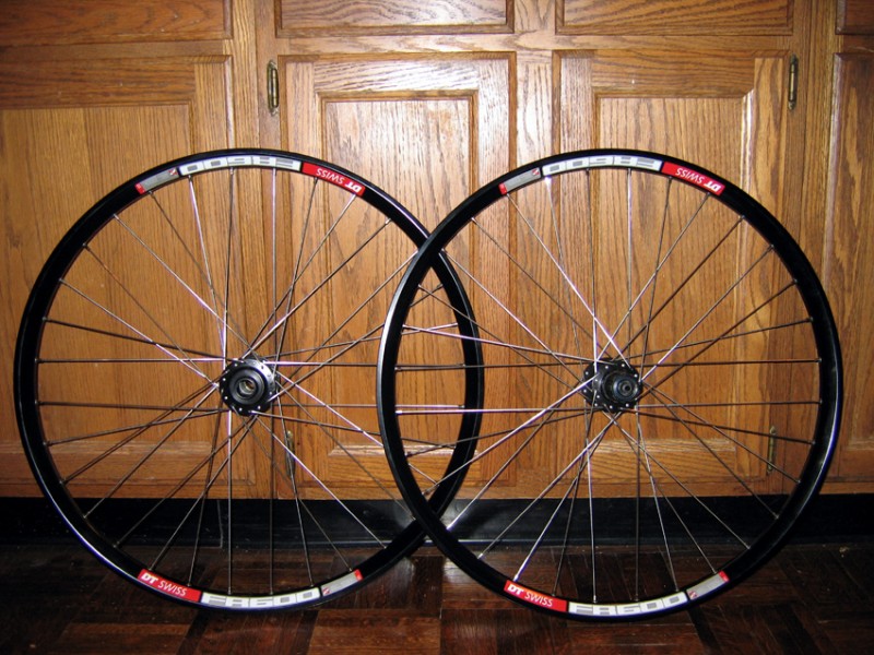New DT FR600 rims (formerly FR6.1D), DT 2.0/1.8 spokes, brass nipples, DT Onyx 9x135 and 20x110 hubs. Hand built by me. Not sure what to use them for yet...